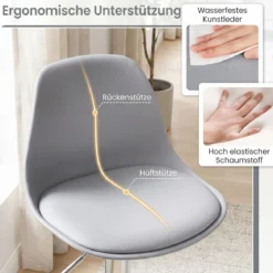 2er Set Barhocker 360 °Drehbarer Barstuhl Höhenverstellbarer Tresenhocker Küchenhocker Grau