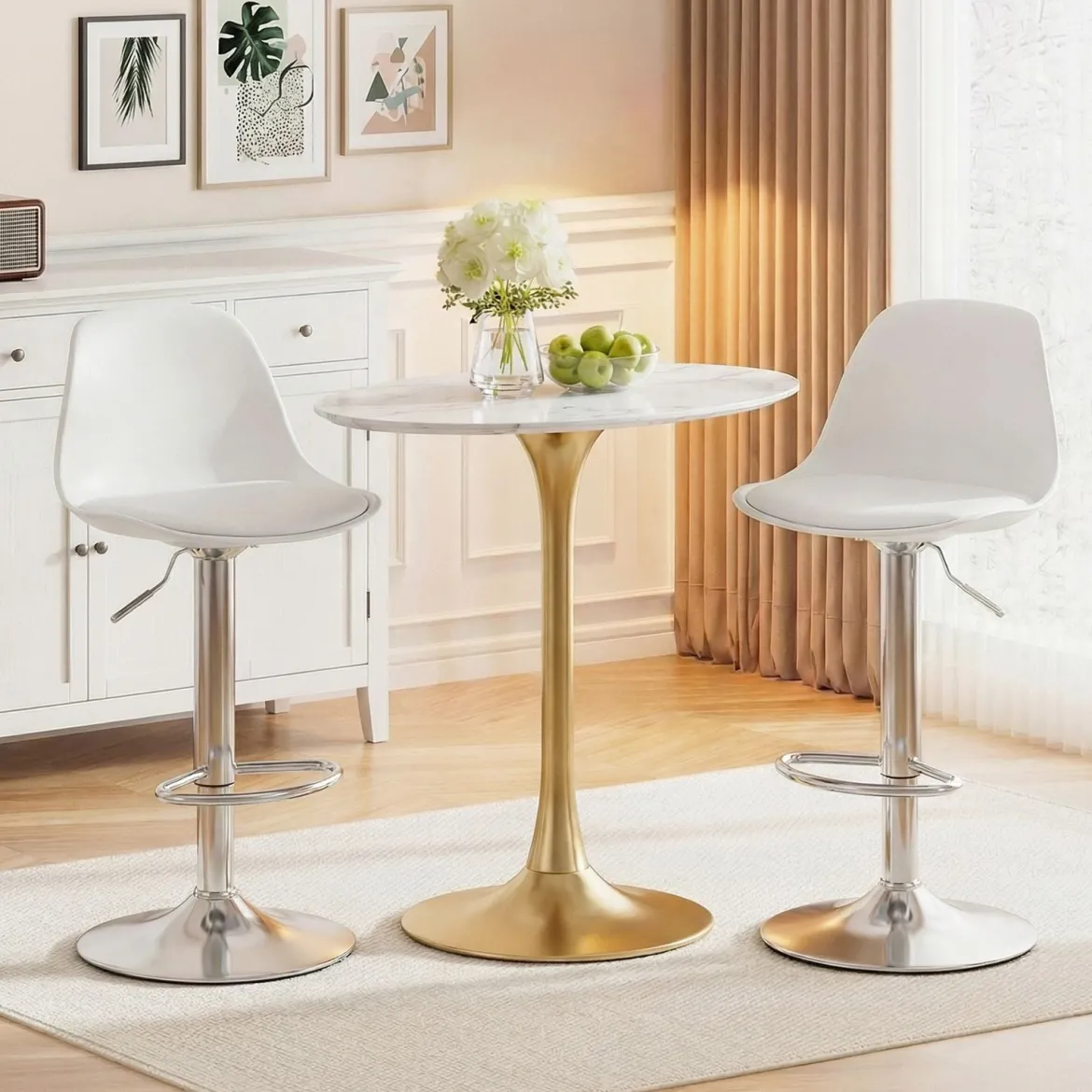 2er Set Barhocker 360 °Drehbarer Barstuhl Höhenverstellbarer Tresenhocker Küchenhocker Weiß