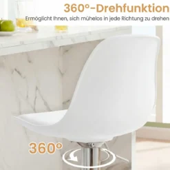 2er Set Barhocker 360 °Drehbarer Barstuhl Höhenverstellbarer Tresenhocker Küchenhocker Weiß