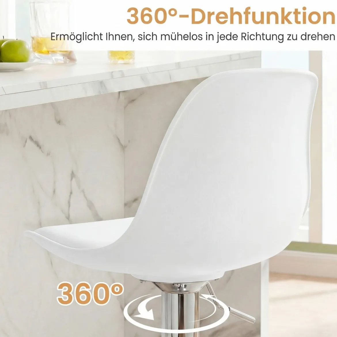 2er Set Barhocker 360 °Drehbarer Barstuhl Höhenverstellbarer Tresenhocker Küchenhocker Weiß