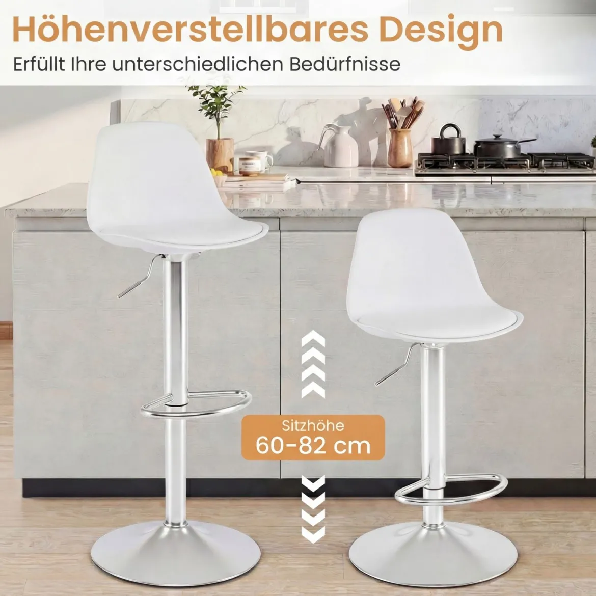 2er Set Barhocker 360 °Drehbarer Barstuhl Höhenverstellbarer Tresenhocker Küchenhocker Weiß