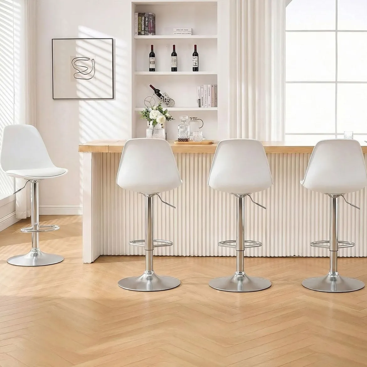 2er Set Barhocker 360 °Drehbarer Barstuhl Höhenverstellbarer Tresenhocker Küchenhocker Weiß