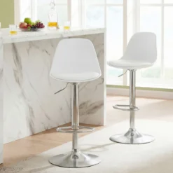 2er Set Barhocker 360 °Drehbarer Barstuhl Höhenverstellbarer Tresenhocker Küchenhocker Weiß