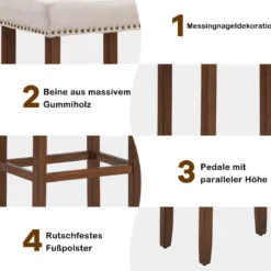 2er Set Barhocker gepolstertes Kissen & Beine aus Kautschukholz 43 x 33 x 74 cm Beige
