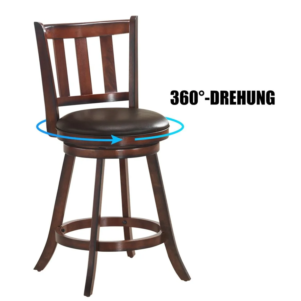 2er Set Barhocker Gepolsterte Drehhocker mit drehbarem Sitz 59,5 x 98 cm Braun + Schwarz