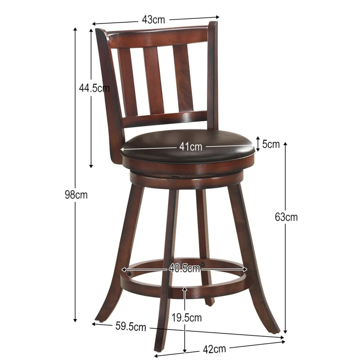 2er Set Barhocker Gepolsterte Drehhocker mit drehbarem Sitz 59,5 x 98 cm Braun + Schwarz