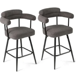 2er Set Barhocker Gepolsterter Thekenhocker 360° Drehbarer Sitzhocker Bistrohocker Grau