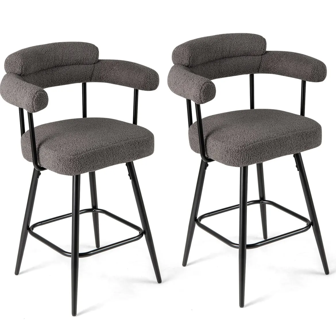 2er Set Barhocker Gepolsterter Thekenhocker 360° Drehbarer Sitzhocker Bistrohocker Grau