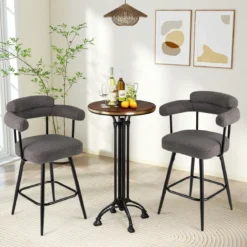 2er Set Barhocker Gepolsterter Thekenhocker 360° Drehbarer Sitzhocker Bistrohocker Grau