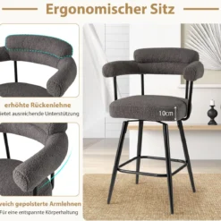 2er Set Barhocker Gepolsterter Thekenhocker 360° Drehbarer Sitzhocker Bistrohocker Grau
