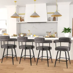 2er Set Barhocker Gepolsterter Thekenhocker 360° Drehbarer Sitzhocker Bistrohocker Grau