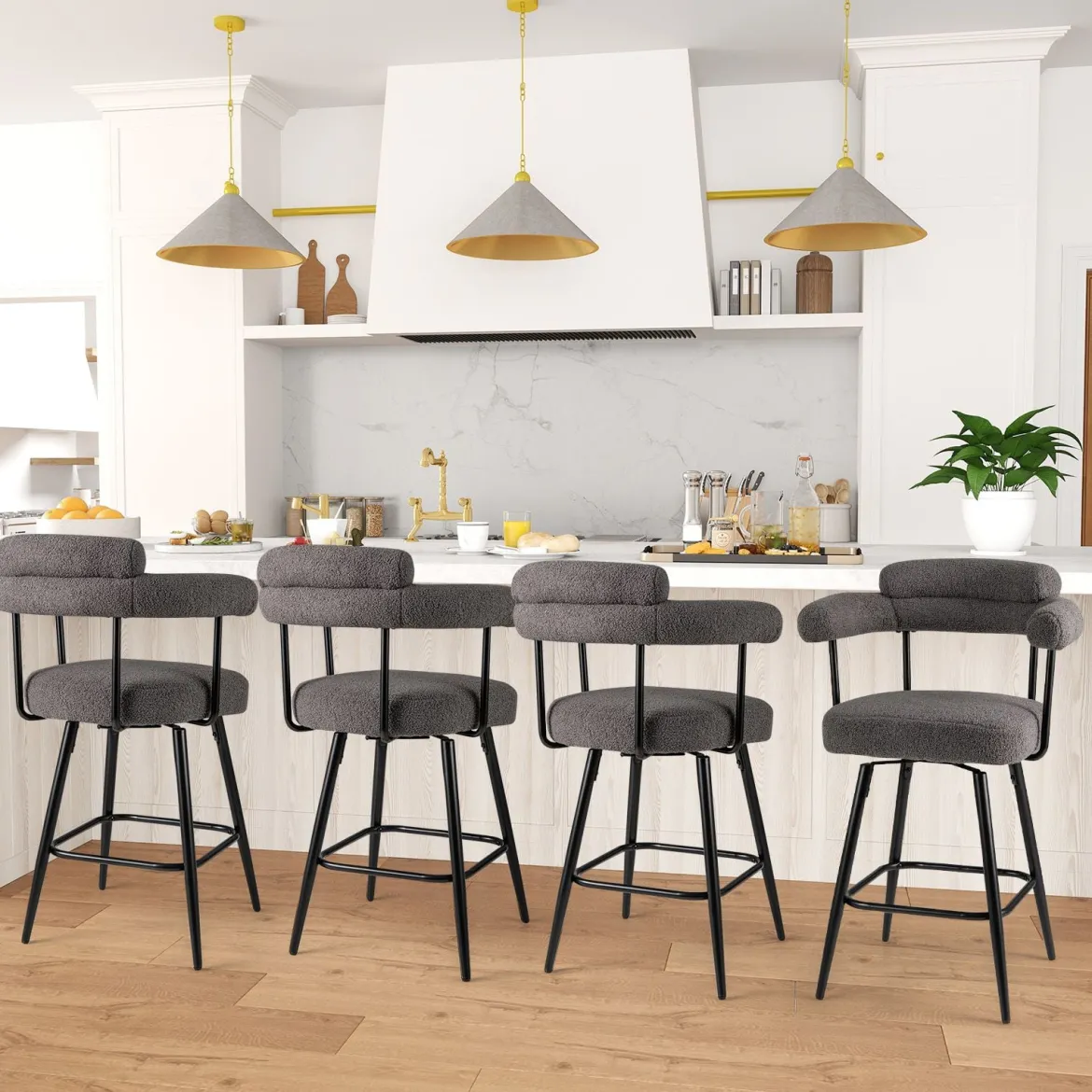2er Set Barhocker Gepolsterter Thekenhocker 360° Drehbarer Sitzhocker Bistrohocker Grau