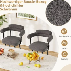2er Set Barhocker Gepolsterter Thekenhocker 360° Drehbarer Sitzhocker Bistrohocker Grau