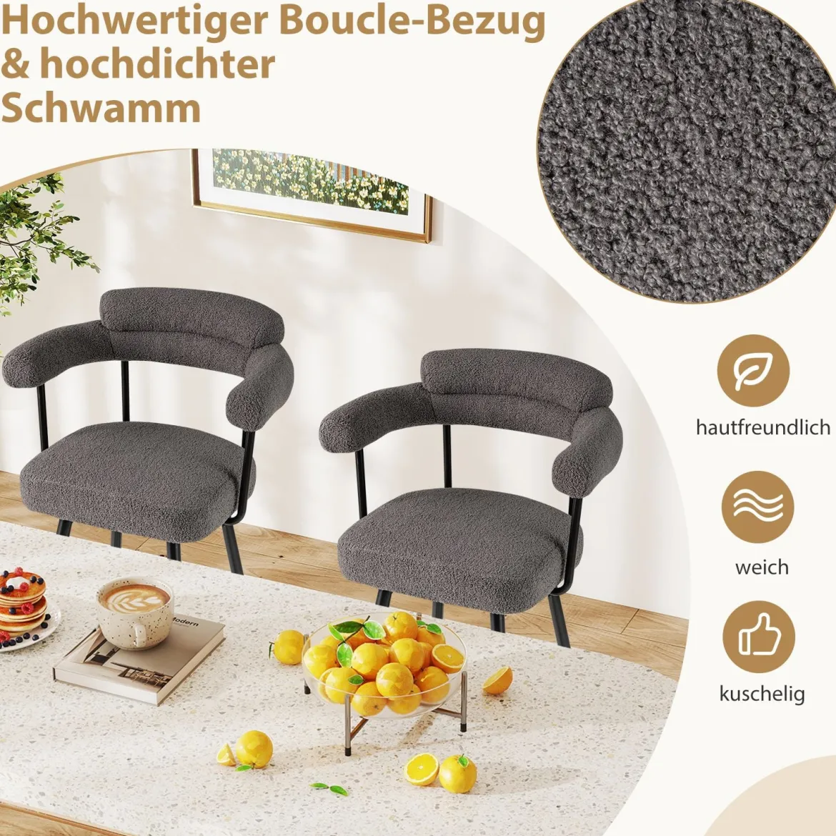 2er Set Barhocker Gepolsterter Thekenhocker 360° Drehbarer Sitzhocker Bistrohocker Grau