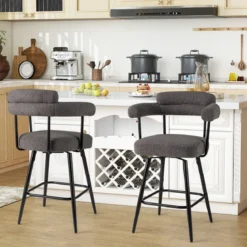 2er Set Barhocker Gepolsterter Thekenhocker 360° Drehbarer Sitzhocker Bistrohocker Grau