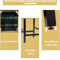 2er Set Barhocker mit Beinen aus Gummiholz & Atmungsaktivem Leinengewebe Barstühle Grau