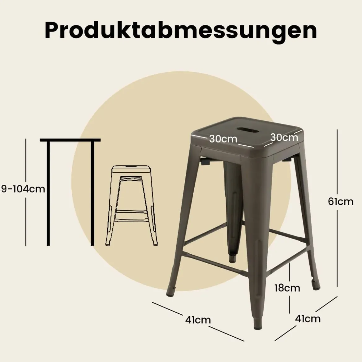 4er Set Barhocker mit Fußstütze bis 150kg Belastbar Stapelbare Küchenhocker Sitzhocker Gun