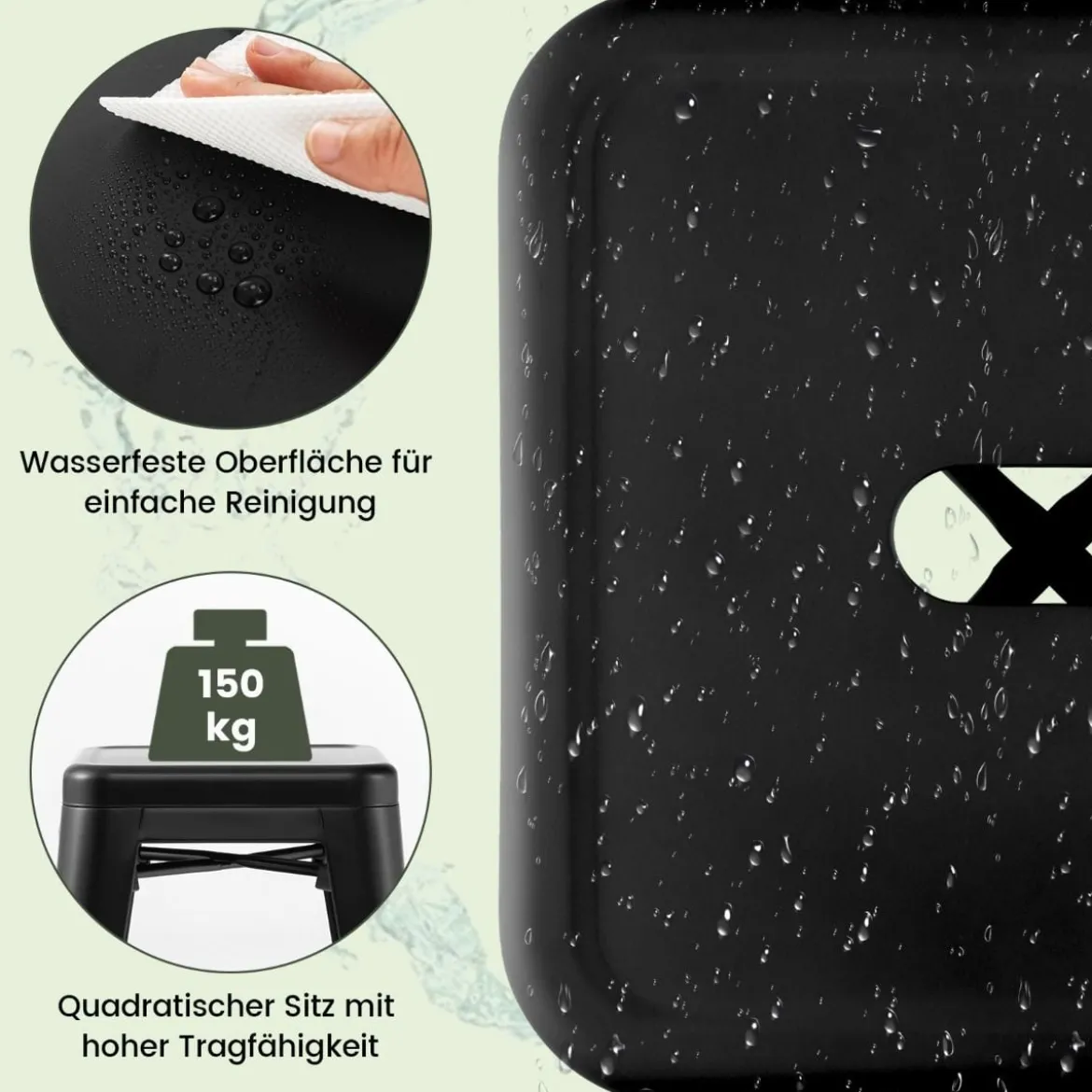 4er Set Barhocker mit Fußstütze bis 150kg Belastbar Stapelbare Küchenhocker Sitzhocker Schwarz