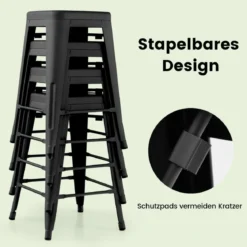 4er Set Barhocker mit Fußstütze bis 150kg Belastbar Stapelbare Küchenhocker Sitzhocker Schwarz