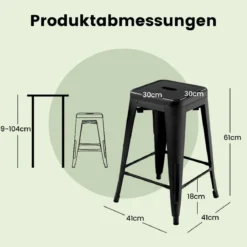 4er Set Barhocker mit Fußstütze bis 150kg Belastbar Stapelbare Küchenhocker Sitzhocker Schwarz