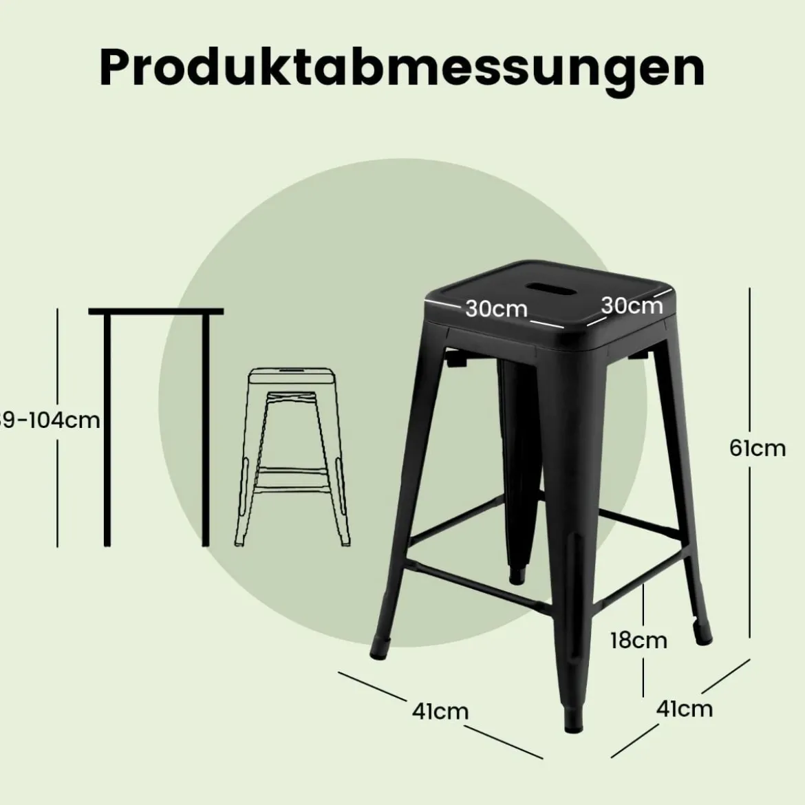 4er Set Barhocker mit Fußstütze bis 150kg Belastbar Stapelbare Küchenhocker Sitzhocker Schwarz