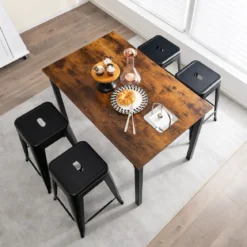 4er Set Barhocker mit Fußstütze bis 150kg Belastbar Stapelbare Küchenhocker Sitzhocker Schwarz