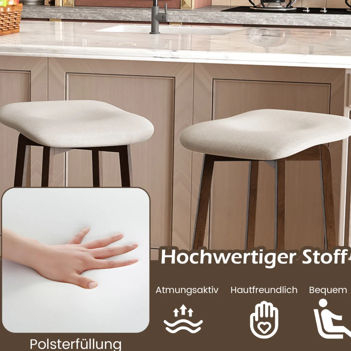 2er Set Barhocker mit Gepolsterten Sitzen Drehbarer Thekenhocker Sitzhocker Braun
