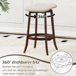 2er Set Barhocker mit Gepolsterten Sitzen Drehbarer Thekenhocker Sitzhocker Braun