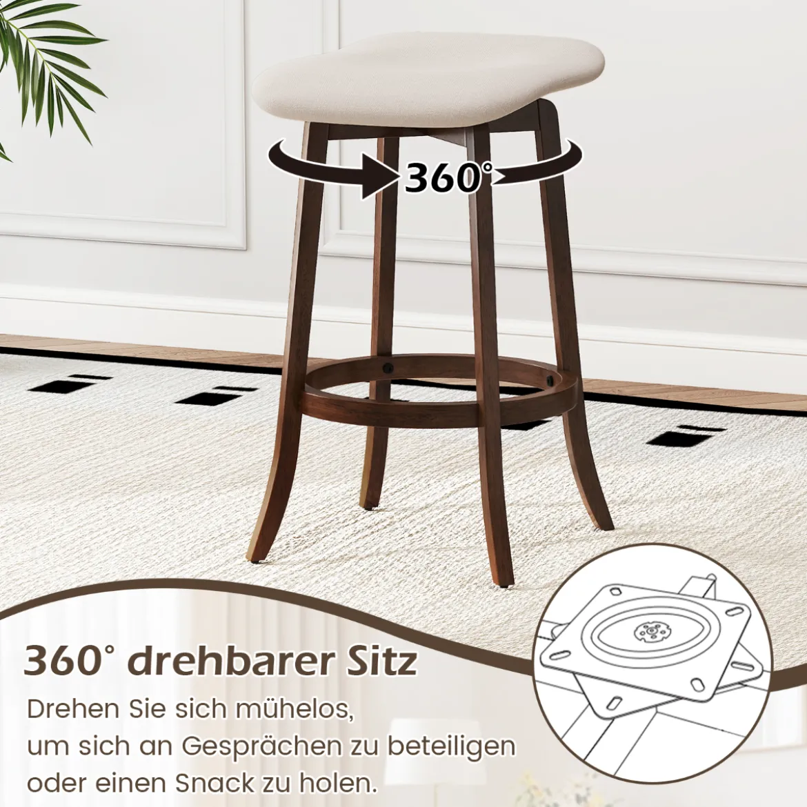 2er Set Barhocker mit Gepolsterten Sitzen Drehbarer Thekenhocker Sitzhocker Braun