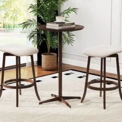 2er Set Barhocker mit Gepolsterten Sitzen Drehbarer Thekenhocker Sitzhocker Braun