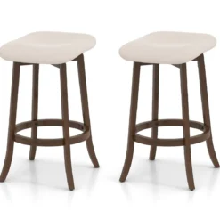2er Set Barhocker mit Gepolsterten Sitzen Drehbarer Thekenhocker Sitzhocker Braun
