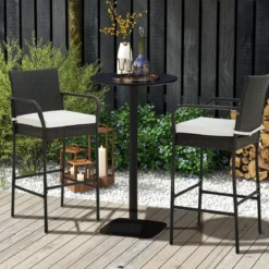 2er Set Barhocker mit Kissen & Fußstütze Rattan-Barstühle 180 kg Max. Belastbarkeit