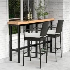 2er Set Barhocker mit Kissen & Fußstütze Rattan-Barstühle 180 kg Max. Belastbarkeit