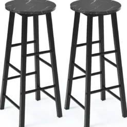 2er Set Barhocker mit Marmor Optik & Fußstütze & 71 cm Sitzhöhe Barstühle Tresenhocker Schwarz