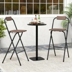 2er Set Barhocker mit Rückenlehne & Fußstütze Klappbare Barstühle bis zu 150 kg Belastbar Braun