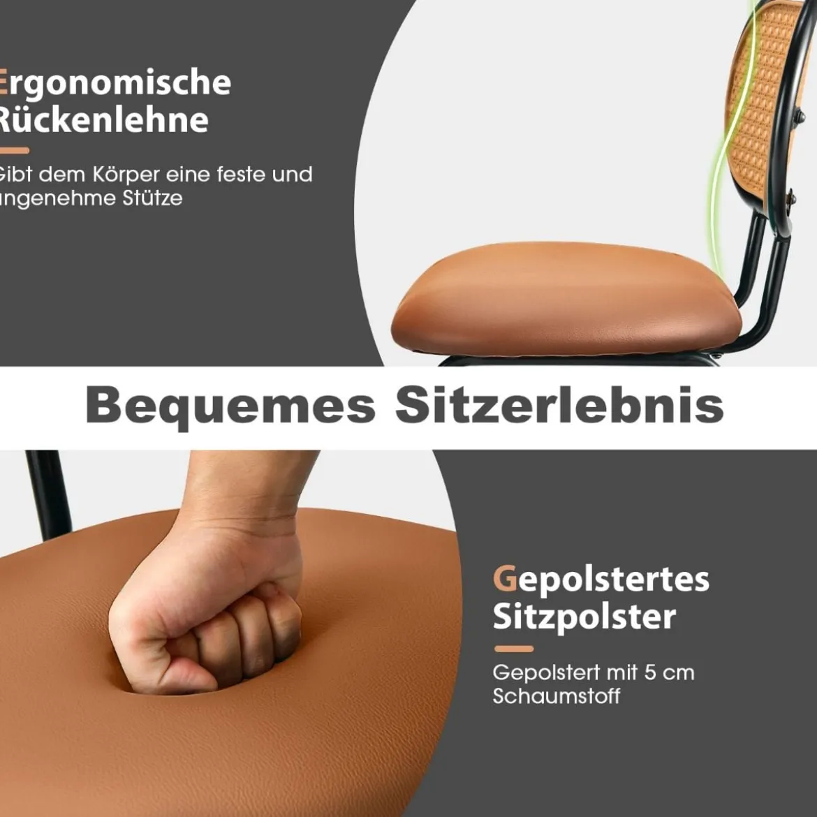 2er Set Barhocker Moderne Esszimmerstühle aus Kunstleder 52 x 48 x 107 cm