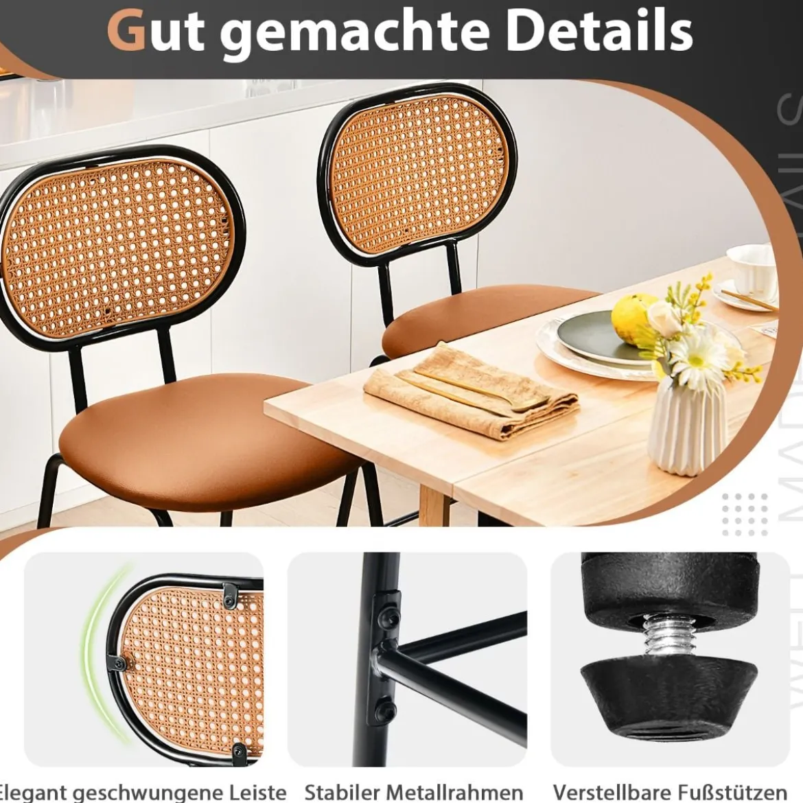 2er Set Barhocker Moderne Esszimmerstühle aus Kunstleder 52 x 48 x 107 cm
