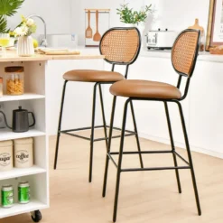 2er Set Barhocker Moderne Esszimmerstühle aus Kunstleder 52 x 48 x 107 cm