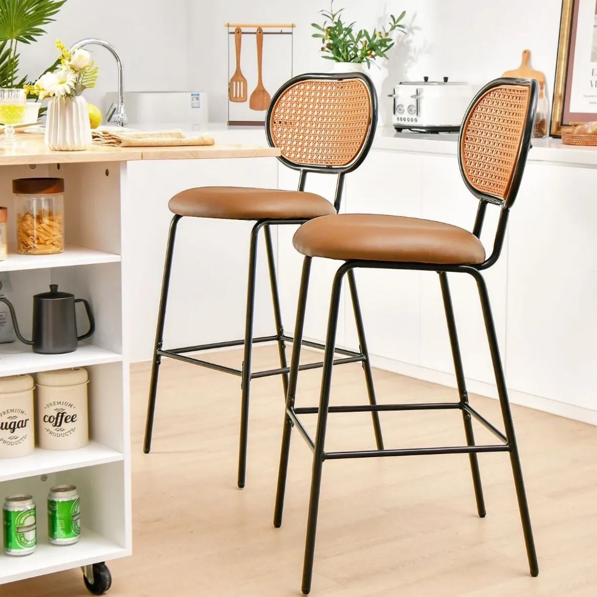 2er Set Barhocker Moderne Esszimmerstühle aus Kunstleder 52 x 48 x 107 cm