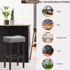 2er Set Barhocker Modern Hochhocker Thekenhocker ohne Lehne 43 x 33 x 74 cm Grau