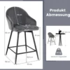 2er Set Barhockern mit Samtpolsterung & Metallbeinen 360°Drehbare Sitzhocker Grau
