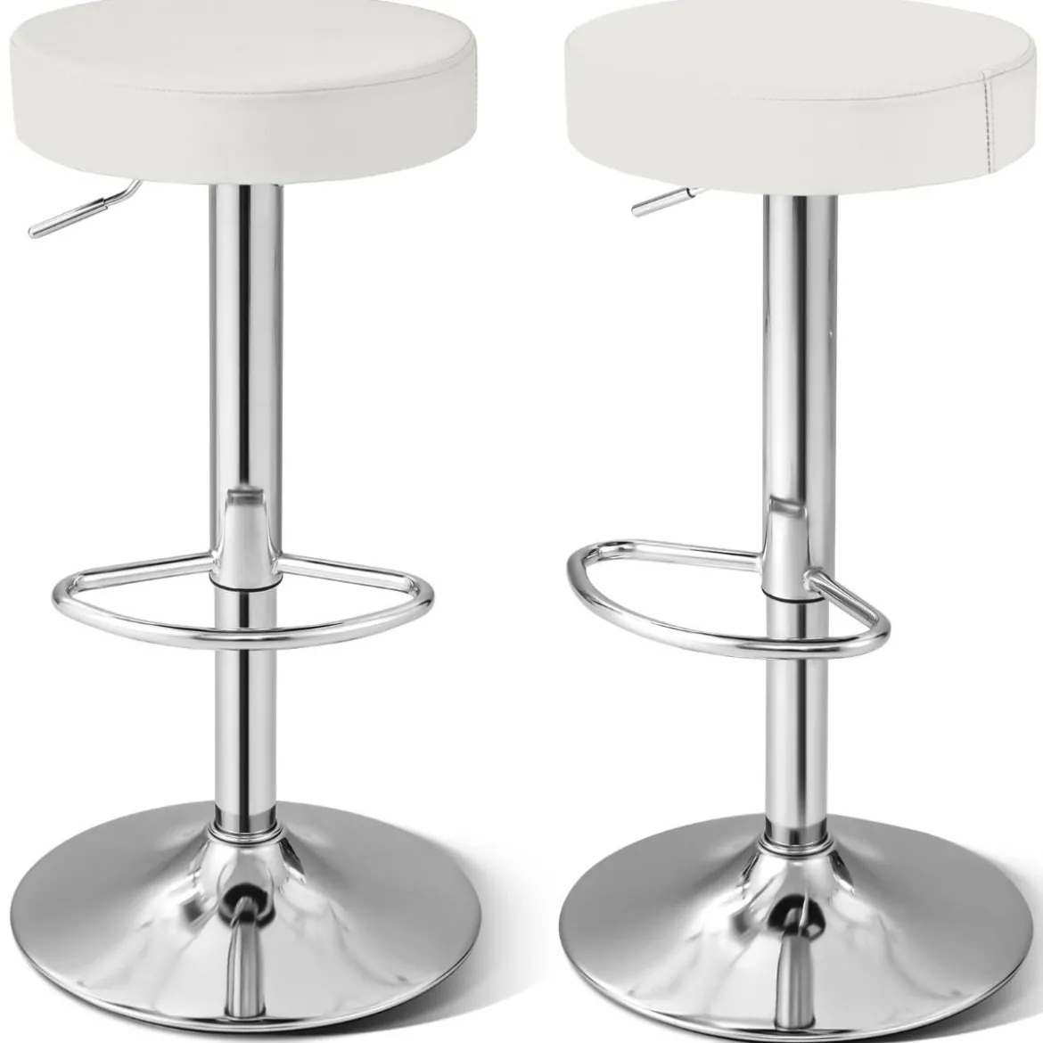 2er-Set Barhocker rückenlose Kneipenhocker aus PU-Leder mit einstellbarer Höhe Weiß