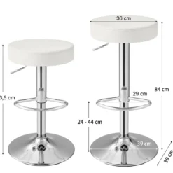 2er-Set Barhocker rückenlose Kneipenhocker aus PU-Leder mit einstellbarer Höhe Weiß
