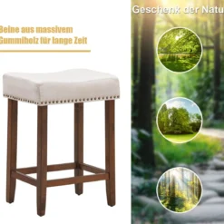 2er Set Barhocker Thekenhocker gepolsterter Barstuhl mit Holzbeine 43 x 33 x 61 cm Beige
