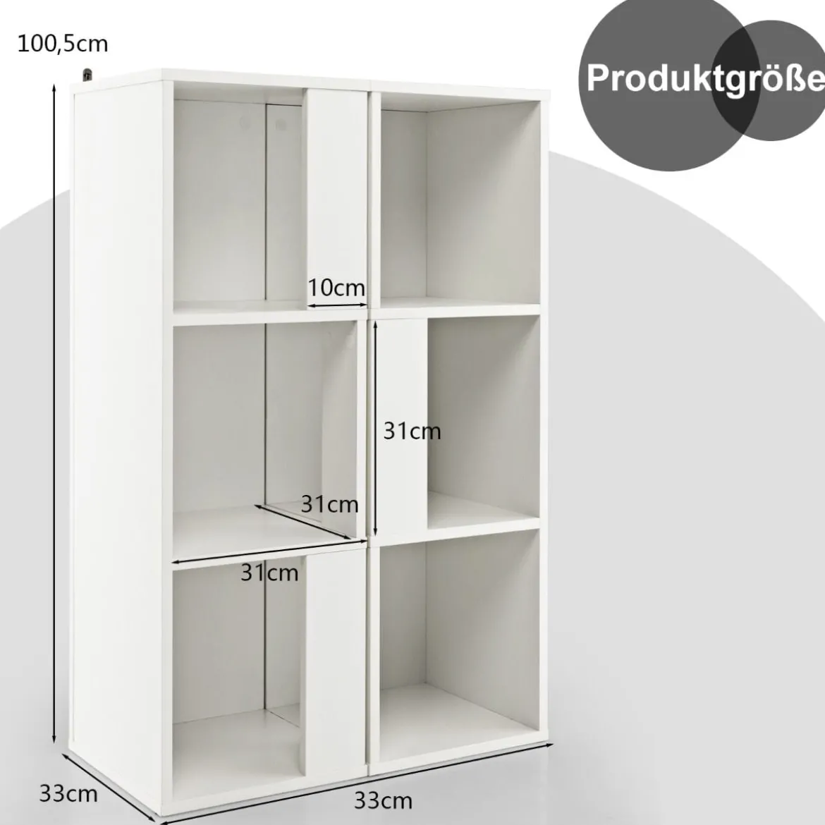 2er Set Bücherregal aus Holz mit Kippsicherung 3 Ebenen Standregal 33 x 33 x 100,5 cm Weiß