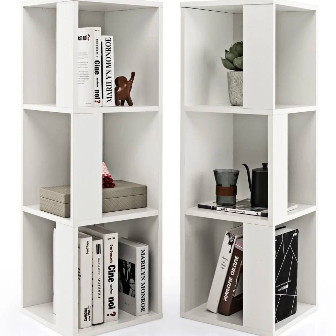 2er Set Bücherregal aus Holz mit Kippsicherung 3 Ebenen Standregal 33 x 33 x 100,5 cm Weiß