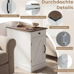 2er Set Beistelltisch mit Ladestation Beistellschrank mit Klappbarer Tischplatte Nachttisch Weiß