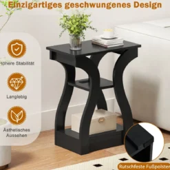 2er Set Beistelltisch mit Ladestation 3-stöckiger Sofatisch Nachttisch mit USB-Anschlüsse Schwarz