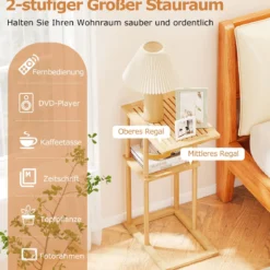 2er Set Beistelltisch Schmaler Nachttisch Rechteckiger Sofatisch C-Form Bambus Countisch