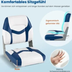 2er Set Bootssitz mit 7 cm Dicker Schaumstoffpolsterung & Niedriger Rückenlehne Bootsstuhl